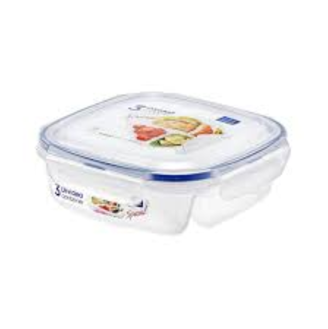 L & L SQUARE SHORT FOOD CONTAINER W/DIVIDE 870ML